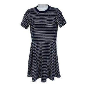 H&M Divided Womens Navy & White Striped Short Sleeve Skater Dress Size 8